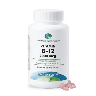 Earth&#39;s Splendor Energy Supplements, with Vitamin B12, Dietary Supplements, No Artificial Color or Flavor, Gluten Free, Energy Metabolism Support (1000mcg, 200 Tablets)