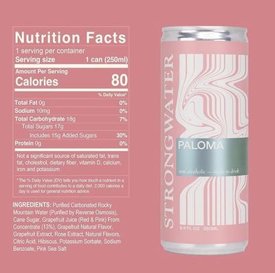 Strongwater Non Alcoholic Paloma - 12 Pack Cans (8.4 Fl Oz Each) - Premium Non Alcoholic Drinks - Ready to Drink Paloma, Alcohol Free Drinks, Made with Grapefruit Juice, Hibiscus, Rose, and Sea Salt