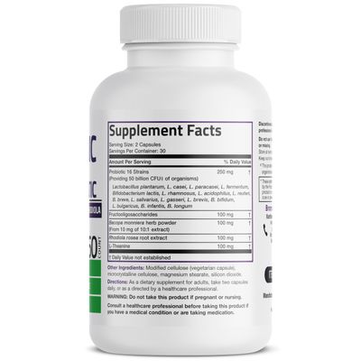 Bronson Brain Mood Probiotic 50 Billion CFU Plus Prebiotic with L-Theanine, Bacopa and Rhodiola Non-GMO, 60 Vegetarian Capsules