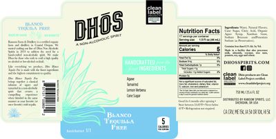 Dhos Blanco Tequila Free - Non-Alcoholic Spirit Alternative, Zero Sugar, Zero Carbs, Agave-Forward Flavor, Perfect for Cocktails - 750ml