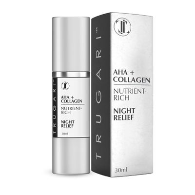TRUGARI Facial Night Serum with AHA Collagen, Night Serum for Face, Anti Aging Night Serum, Collagen Boost Anti Aging Serum, Nutrient-Rich Night Face Serum with Vitamins C, B, E, Collagen Skin Care