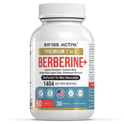Organic Berberine 7-in-1 Supplement with Bioperine 1025mg Ceylon Cinnamon Turmeric Root Ginger Root Apple Cider Vinegar Goldenseal Root Metabolic Digestive Support 30-Days Supply