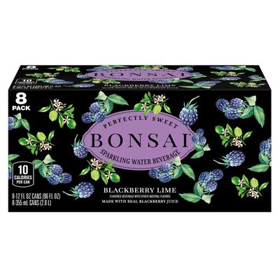 Bonsai Blackberry Lime Sweetened Sparkling Water, 12 fl oz cans, 8 pack