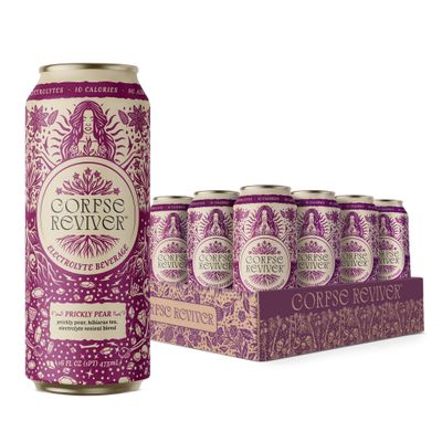 Corpse Reviver: Electrolyte Hydration Drink 175mg Magnesium, 325mg Potassium, 20mg Zinc, Sodium, L-Theanine (Organic Non-Alcoholic Sparkling Water), Prickly Pear 12-Can