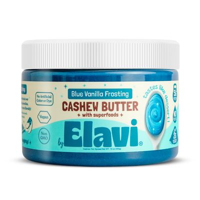 ELAVI Keto Cashew Butter, Kid-Friendly, Low-Sugar Dessert Spread Vegan, No Added Sugar, No Sugar Alcohols, No Palm Oil (10 oz, Blue Vanilla Frosting Flavor)