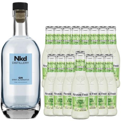 Nkd Distillery Gin Alternative Premium Non-Alcoholic Spirit - Zero Alcohol - With Fever Tree Lime and Yuzu [ 15 Pack ]