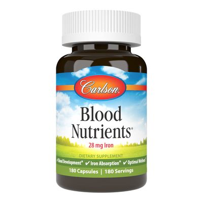 Carlson - Blood Nutrients, 28 mg Iron, Blood Development, Iron Absorption Optimal Wellness, 180 Capsules
