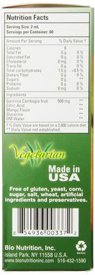 Bio Nutrition Garcinia Cambogia Extract 4 Fluid Ounces 500 mg Garcinia 300 mg HCA Gluten Free 48 Servings Per Bottle