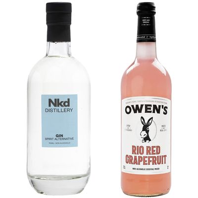 Nkd Distillery Gin Alternative Premium Non-Alcoholic Spirit 750 ML Bottles w Owen s Mixers Rio Red Grapefruit 750 ML Bottles - Perfect for Mocktails - Made in USA