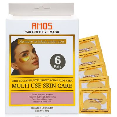 AMOSTIMELINE 24K Gold Eye Masks for Dark Circles and Puffiness (6 Pairs) with Collagen, Aloe Vera Hyaluronic Acid-Anti-Aging Under Eye Patches for Dark Circles and Puffiness-Reduce Wrinkles