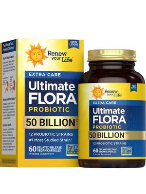 Renew Your Life Ultimate Flora Probiotics 50 Billion CFU Delayed Release Vegan Capsules Extra Care Digestive Health Immune Health Dairy Free 60 Count