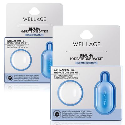 WELLAGE Real Hyaluronic Acid Hydrate One Day Kit Serum 2ea, Korean Beauty Secret Ampoule, High Concentration HA Ceramide 8 Herbal Extracts for Firming and Moisturizing Special Day Care