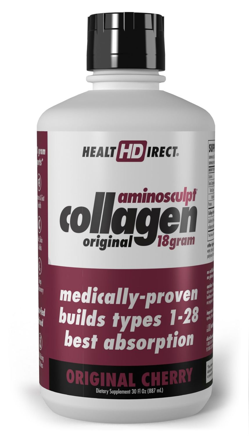 HEALTH DIRECT - AminoSculpt Liquid Collagen - 30 Fl Oz - 18 Grams of Premium Medical-Grade Collagen Liquid for Women - Original Cherry