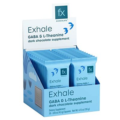 Fx Chocolate Exhale - Relaxing Chocolate Supplement to Support Calm Stress Response - Sugar Free Cacao with 100mg GABA 100mg L-Theanine - Keto Dark Chocolate - Vegan Non-GMO (30 Pieces)