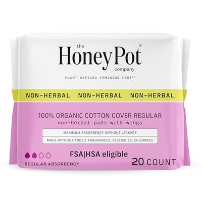 The Honey Pot Company - Sanitary Pads for Women - Non-Herbal Regular Flow wWings - Organic Cotton Cover Ultra-Absorbent Pulp Core - Feminine Care - FSA HSA Eligible - 20 ct