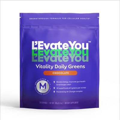 L&#39;Evate You Vitality Daily Greens Powder (28 Servings) 30 Superfoods, 9 Greens - for a Cellular Energy Boost, Powered by M-Charge Complex for All Day Energy (Chocolate)