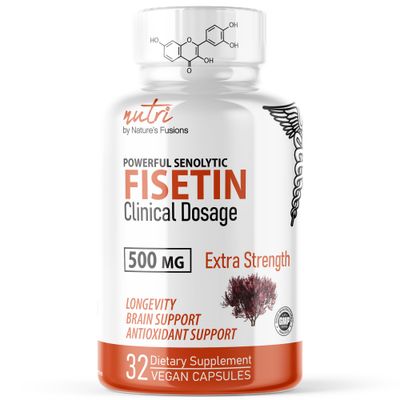 Nature&#39;s Fusions Nutri Fisetin 500mg 32 Count - Clinical Dosage - Fisetin Supplements - Powerful Senolytic Activator, Antioxidant, Brain Support - Natural Polyphenols - 32 Count