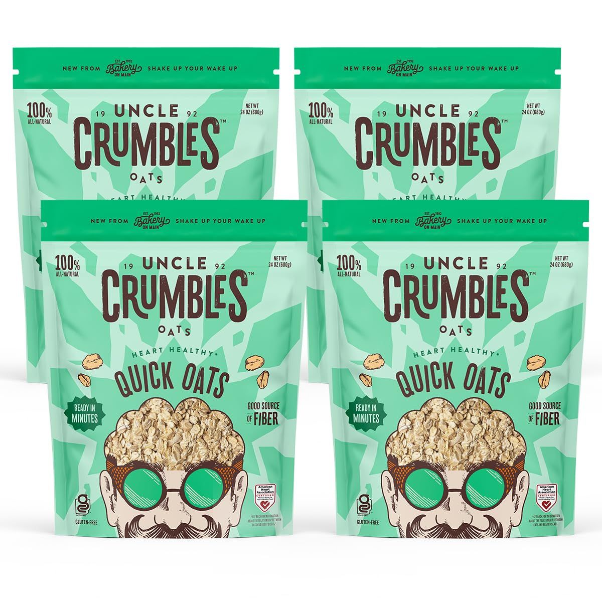 Uncle Crumbles Gluten Free Quick Oats, Kosher, Non-GMO Project Verified, 24oz Resealable Bag (Pack of 4)