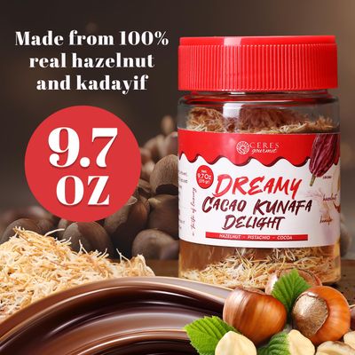 Dubai Spreadable Chocolate with Knafeh - 9.7 oz- Hazelnut Chocolate Spread with Roasted Phyllo Layers for a Rich Middle Eastern-Inspired Treat