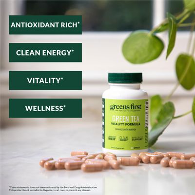Greens First Green Tea Vitality Formula - Enhanced with Moringa - Antioxidant-Rich for Clean Energy - Vegan Gluten-Free - Powerful Blend for Energy Overall Wellness (60 Capsules)