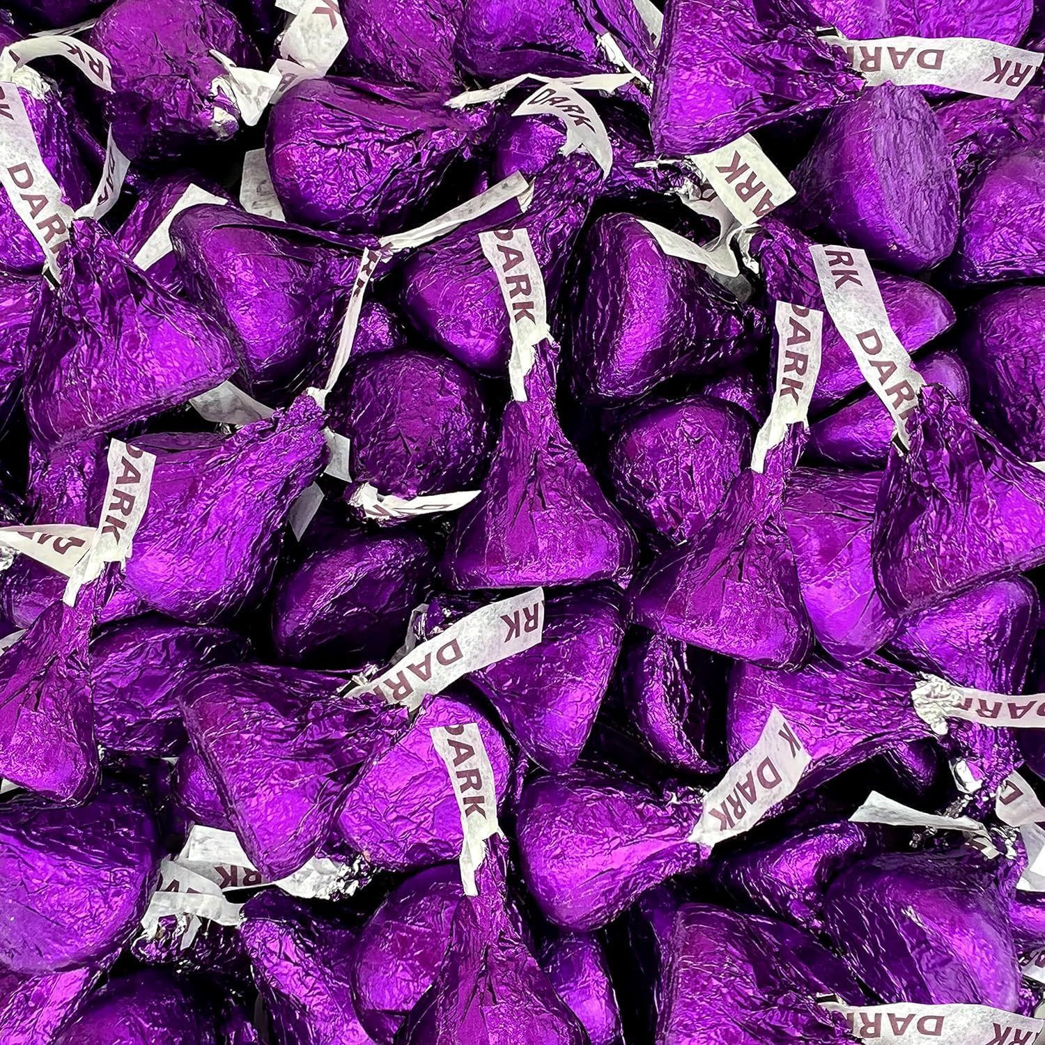 Hershey&#39;sKISSES Mother&#39;s Day Special Dark Approx 500 Pieces of Dark Chocolate Mildly Sweet Candy Purple Foils Kisses 5 lb Pounds Chocolate Candy Kisses Purple Wrapping, Bulk Bag