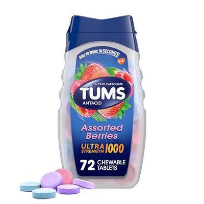 TUMS Ultra Strength Chewable Antacid Tablets for Heartburn Relief and Acid Indigestion Relief, Assorted Berries - 72 Count