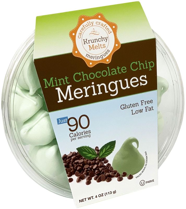 Krunchy Melts Original Meringue Cookies Mint Chocolate Chip Flavor Only 90 Calories Per Serving Low Fat, Gluten Free, Dairy Free (4 Oz)