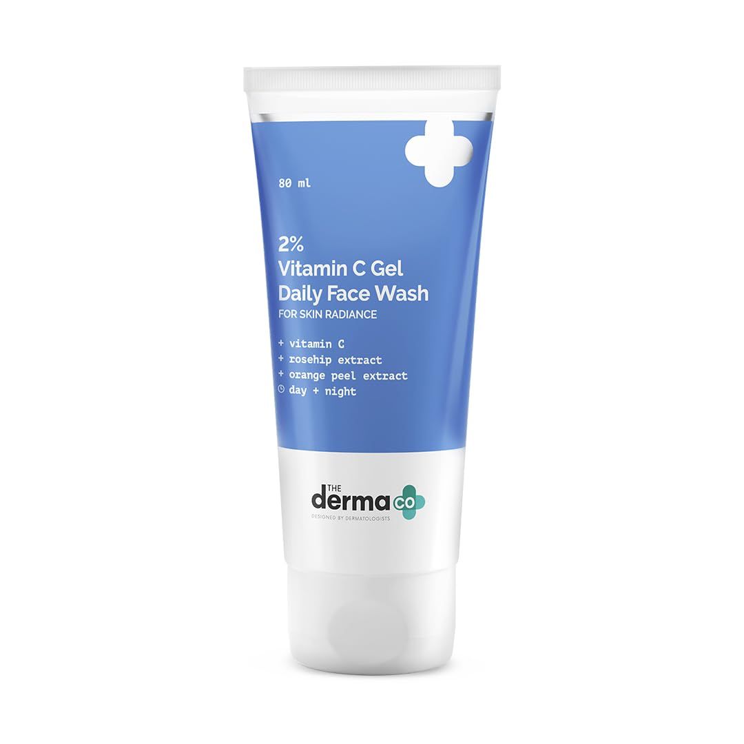 The Derma Co 2 Vitamin C Gel Daily Face Wash Deeply Cleanses, Reduce Spots, Marks Discoloration Enhances Skin Tone Makes Skin Glow 2.71 Fl Oz80 ml