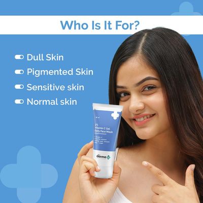 The Derma Co 2 Vitamin C Gel Daily Face Wash Deeply Cleanses, Reduce Spots, Marks Discoloration Enhances Skin Tone Makes Skin Glow 2.71 Fl Oz80 ml