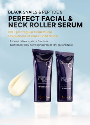 Farmstay Black Snail Peptide 9 Perfect Facial Neck Roller Serum - Firming Lifting, Deep Hydration Skin Elasticity, Snail Mucin 9 Peptides for Youthful Glow Smooth Skin, 100ml