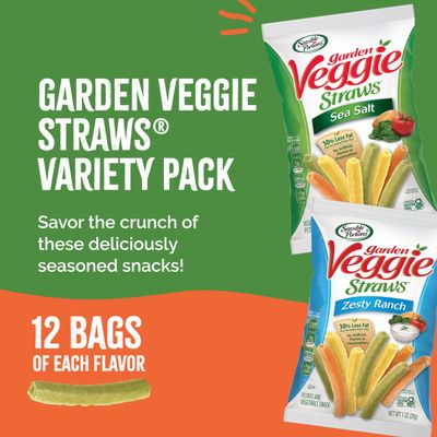 Sensible Portions Garden Veggie Snacks - Veggie Straws, Snack Size Variety Pack, Sea Salt Zesty Ranch, 1 Oz (Pack of 24)