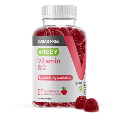 Vitamin B12 Gummies for Adults Teens 1000mcg, Sugar Free - Good for Energy, Metabolism, Natural Energy Support - Vegan, Gelatin Free, Gluten Free, GMO Free - Tasty Chewable Strawberry Flavored Gummy