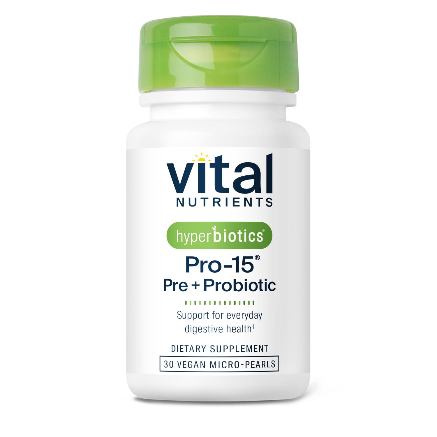 Hyperbiotics Vital Nutrients Pro-15 Prebiotics Probiotics for Women and Men 15 Science Backed Strains Supports Occasional Constipation, Diarrhea, Gas Bloating 30 Vegan Time Release Pearls
