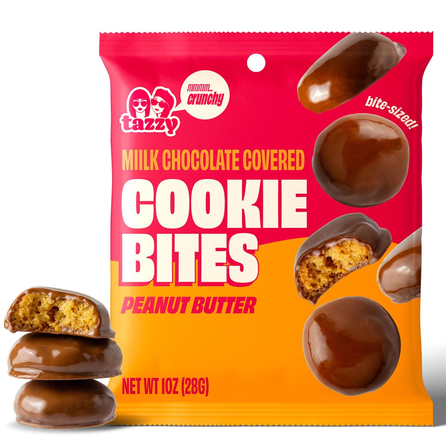 Milk Chocolate Peanut Butter Cookie Bites by Tazzy - Crunchy Mini Cookies, Premium Milk Chocolate, Individual Serving Snack Packs, Perfect Portion Sizes 6 Bags 1oz per Bag