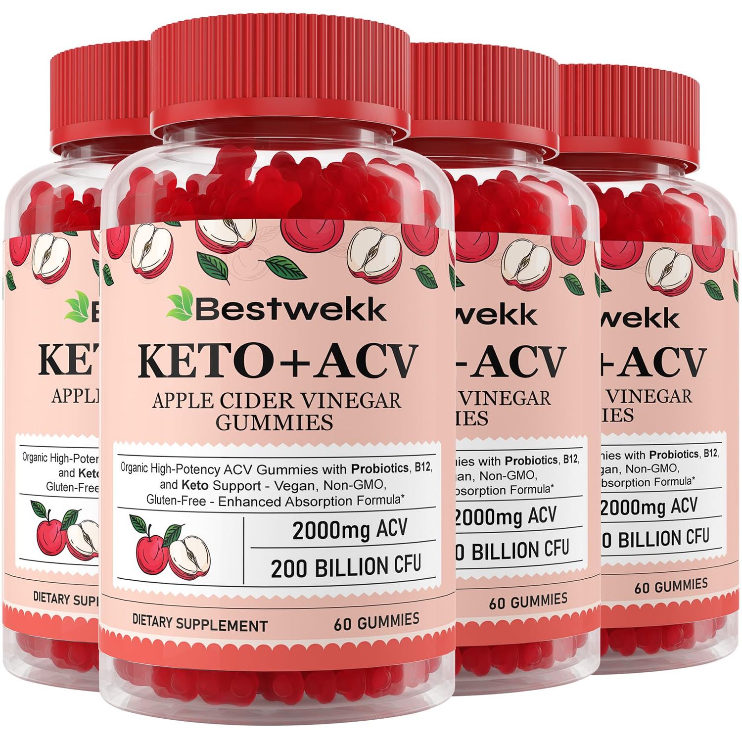 Apple Cider Vinegar Gummies, Max Strength 2000mg ACV Gummy with Probiotics, B12 and Keto Support, For Digestion, Metabolism, Detox, Gut Immune Health, Gelatin-Free, Non-GMO, 240 keto acv gummies