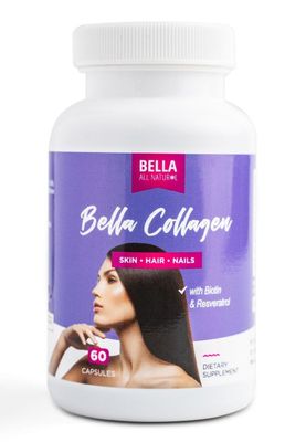 Bella All Natural Collagen Colageno, Hair, Skin and Nails, 60caps
