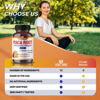 Peruana Maca Root Black, Red, Yellow Maca Root Capsules Enhanced with Ginseng, Ashwagandha, Fenugreek Support Stamina, Performance Mood 150 Capsules
