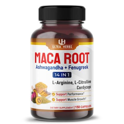 Peruana Maca Root Black, Red, Yellow Maca Root Capsules Enhanced with Ginseng, Ashwagandha, Fenugreek Support Stamina, Performance Mood 150 Capsules