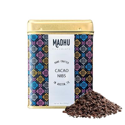 Madhu Chocolate Cacao Nibs Nutritious, Gluten, Soy Free Gourmet Dessert Gifts Artisanal Chocolate Snacks Gluten Free Baking Smoothie Topper, Premium Colombia Cacao Nibs 8oz