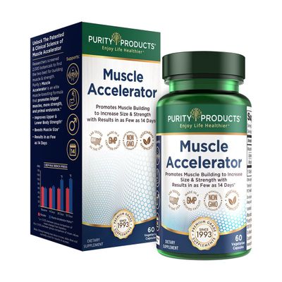 Purity Products Muscle Accelerator 650 mg Patented Clinically Tested Muscle Accelerator Blend of Ayurvedic Herbal Extracts Promotes Strength, Endurance Muscle Growth - 60 Veg Caps
