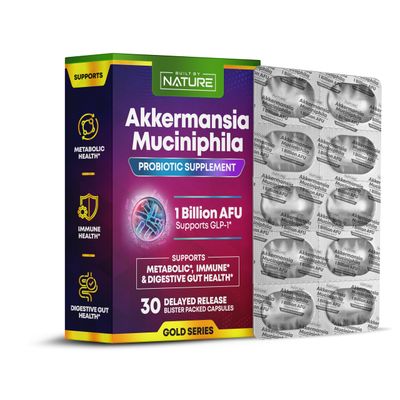 Built by Nature Akkermansia Muciniphila Probiotic Supplement - 1 Billion AFU - Supports GLP-1, Immune Digestive Gut Health - 30 Delayed Release Blister Packed Capsules