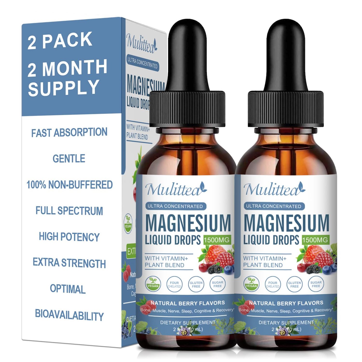 Magnesium Glycinate Liquid Drop - Triple Absorption Supplement to Support Nerves, Night, Heart, Muscles Metabolism -Sugar-Free with Potassium, L-Theanine, Sea Moss Vitamin B,C,D3, K2-2