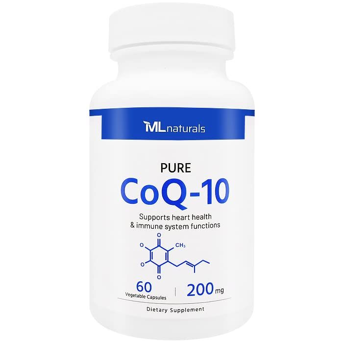 ML Naturals Pure CoQ-10 200 mg, 60 Vegetable Capsules. One a Day (2-Month Supply). Premium Quality
