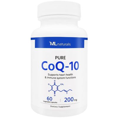 ML Naturals Pure CoQ-10 200 mg, 60 Vegetable Capsules. One a Day (2-Month Supply). Premium Quality