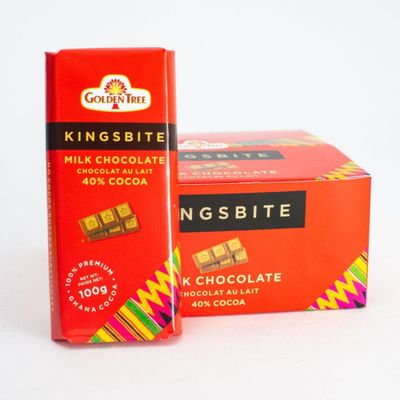 Kingsbite Single Origin Golden Tree Ghana Milk Chocolate Bars, 40 Cocoa, Bulk Box of 10 x100g Bars, Ethically sourced Chocolate Bars.