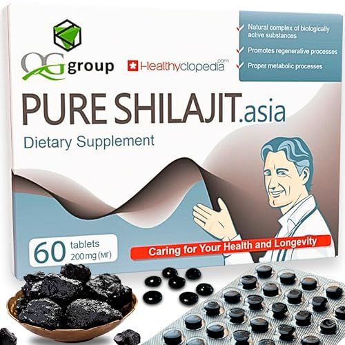 Natural Pure Shilajit Tablets Analog Raw Resin Mumiyo Dry Drops 60 Tablets - 200mg 100 Himalayan Supplement with 85 Trace Minerals for Energy Metabolism, Immune Support - Ideal for Men Women