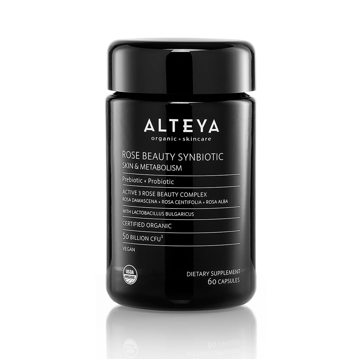 Alteya Organics Beauty Prebiotics Probiotics and Rose Extracts, Skin Beauty from Within Supplement, 50 Billion CFU Lactobacillus Bulgaricus for Face and Metabolism - 60 Capsules