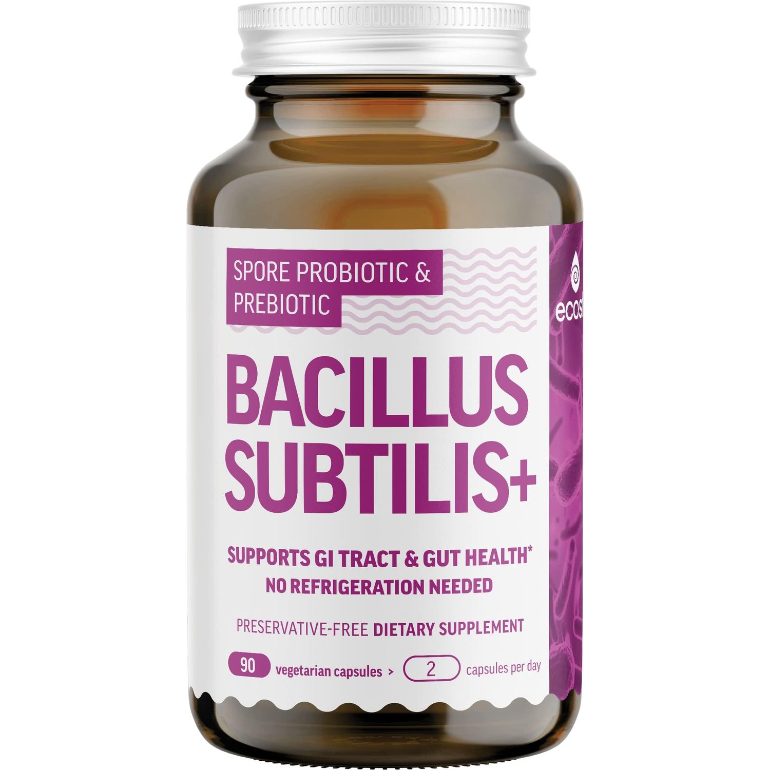 Bacillus Subtilis Spore Based Probiotic - High Potency Strain with Prebiotic for Balanced Belly Daily Gut Health Microbiome Support for Family 6 Billion CFU Per Day 90 Vegetarian Capsules