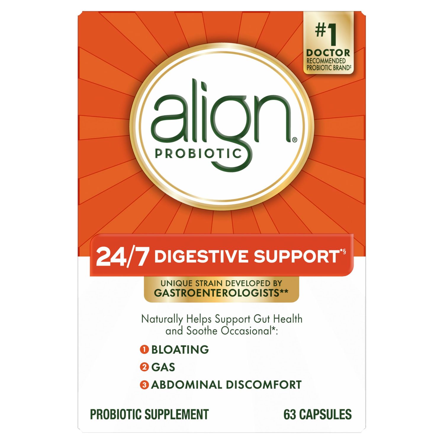 Align Probiotic, Probiotics for Women and Men, Daily Probiotic Supplement for Digestive Health, 1 Recommended Probiotic by Doctors and Gastroenterologists , 63 Capsules
