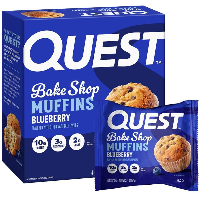 Quest Bake Shop, Blueberry Muffins, 10g Protein, 2g Net Carbs, 2g Sugar, 4 Count
